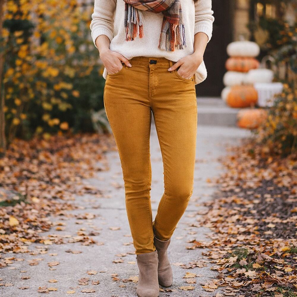 Zara Trafaluc Mustard Skinny Jeans Size 10 Mid Rise Stretch Denim